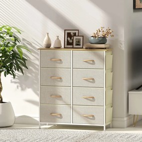 HOMCOM Hálószobai komód 8 szövettel bélelt fiókkal, acél merevítőkkel, fa felülettel, 86 x 30 x 94,5cm, bézs