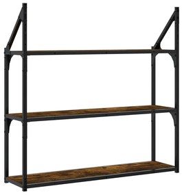 3 szintes füstös sonoma színű szerelt fa fali polc 80x21x78,5cm
