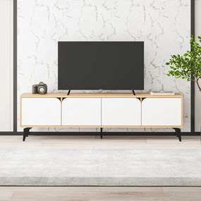 Fehér-natúr színű TV-állvány tölgyfa dekorral 180x51 cm Nola – Marckeric