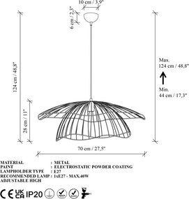 Mantar 6503-XL arany fém függőlámpa, Ø70 cm