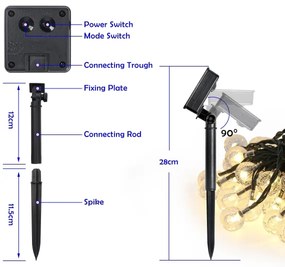 Brilagi- LED napelemes díszfüzér BUBBLE, 200 db LED, 8 funkciós, 20 m, IP65, meleg fehér