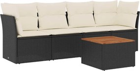 vidaXL 5 részes fekete polyrattan kerti kanapészett párnákkal