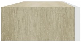 tölgyszínű és fehér MDF fiókos fali polc 60 x 23,5 x 10 cm