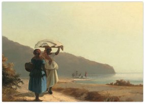 Üveg kép - Camille Pissarro, Two Women Chatting by the Sea, St. Thomas, reprodukciók (70x50 cm)