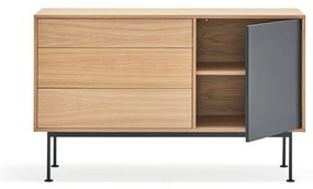 Yoko antracitszürke komód tölgyfa dekorral, szélesség 128 cm - Teulat