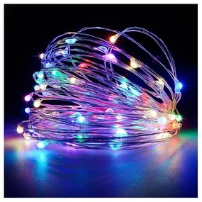 100 micro LED-es elemes dekor fényfüzér, tündérfény, időzíthető 6/18 órás, színes RGB, 5 m