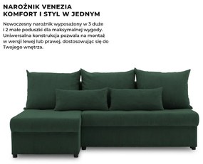 Venezia sarokkanapé, kordbársony, univerzális oldal, bonell töltet, zöld