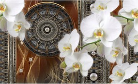 Fotótapéta flizelin Orchidea arany gyöngy mandala Art déco 416x254 +ragasztó