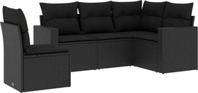 vidaXL 5 részes fekete polyrattan kerti kanapészett párnákkal