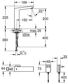 GROHE 36440000 - Infravörös elektronikus mosdócsaptelep EUROCUBE E DN 15, króm