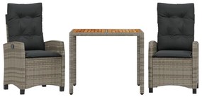 3 részes szürke polyrattan kerti étkezőgarnitúra párnával