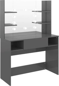 vidaXL fényes szürke LED-es MDF sminkasztal 100 x 40 x 135 cm