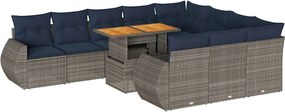 vidaXL 11 részes szürke polyrattan kerti ülőgarnitúra párnákkal