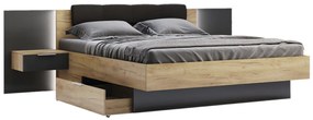 Francia ÁGY DOTA + ágyrács + matrac DE LUX + éjjeli szekrények, 180x200,Kraft tölgy/szürke