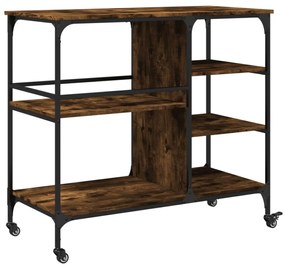 füstös tölgy színű szerelt fa zsúrkocsi 100 x 45 x 89,5 cm