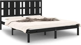 vidaXL King Size fekete tömör fa ágykeret 150 x 200 cm