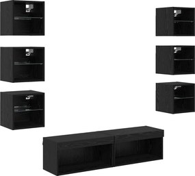 vidaXL TV szekrény LED -es lámpákkal fiókkal 8 pcs Fekete tölgy Üveg