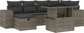 vidaXL 7 részes szürke polyrattan kerti ülőgarnitúra párnákkal