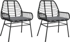 vidaXL 2 db fekete polyrattan kerti szék párnával