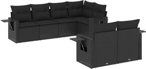 vidaXL 7 részes fekete polyrattan kerti ülőgarnitúra párnával