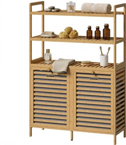 HOMCOM bambusz fürdőszobaszekrény mosókosarakkal — 3 polc, 2 levehető textilkosár, 80 x 30 x 118 cm, tölgy | Aosom