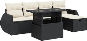 vidaXL 6 részes fekete polyrattan kerti ülőgarnitúra párnákkal