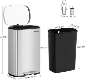 TIDY szemetes lassú záródással, 50 l, ezüst SongmicsHome