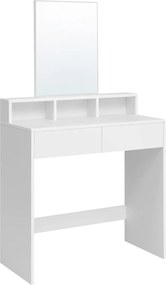 Fésülködőasztal nagy tükörrel, 2 fiókkal, modern kozmetikai asztal, fehér
