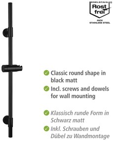 Fekete fali rozsdamentes acél zuhanytartó 66 cm Basic – Wenko