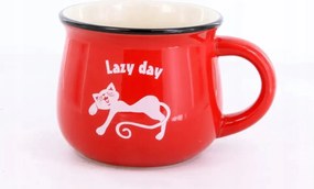 Kerámia Bögre Lazy Day Lusta nap Macskával piros