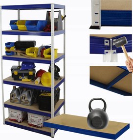 Műhelypolc fém állvány Helios 196x90x35cm 6Px175kg Erős Lengyel