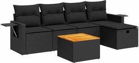 vidaXL 6 részes fekete polyrattan kerti ülőgarnitúra párnákkal