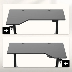 Elektromos állítható magasságú íróasztal, sarokasztal, memória és USB funkcióval, 145 cm x 60 cm, fekete