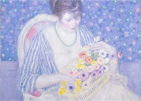 Üveg kép - Frederick Carl Frieseke,  The Basket of Flowers, reprodukciók (70x50 cm)