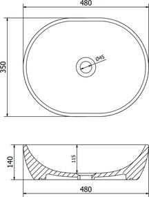 Mexen Viki, asztali mosogató 48x35x14 cm, fehér-arany mintás, 21054809