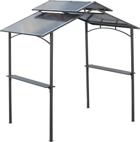 Outsunny BBQ Pavilon Tűzálló Tetővel 2 Polccal 2,5 x 1,5m Acél PC Fekete+Barna | Aosom