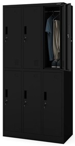 6 ajtós IGOR öltözőszekrény, 900 x 1850 x 450 mm, fekete