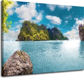 Vászonkép Olajművészet Szikla Víz Hegyek 100x80 cm