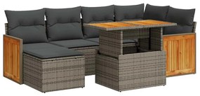 7 részes szürke polyrattan akácfa kerti ülőgarnitúra párnákkal
