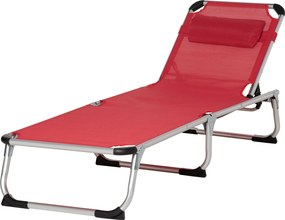 Outsunny Összecsukható Napozóágy Fejpárnával, 4-Fokozatban Állítható Hátmasszázzsal, 120 kg Teherbírás, Kerti Napozó, Piros | Aosom