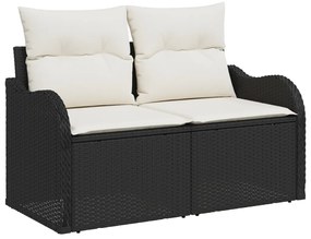 4 darabos kertiszófa szett párnákkal Fekete poli rattan, 2 üléses kertiszófa párnákkal Fekete poli rattan