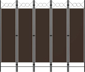 vidaXL barna 5 paneles paraván 200 x 180 cm