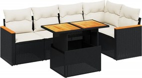 vidaXL 6 részes fekete polyrattan kerti ülőgarnitúra párnákkal