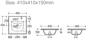 Eros SKY 3 - beépíthető mosdó - 41 x 41 cm
