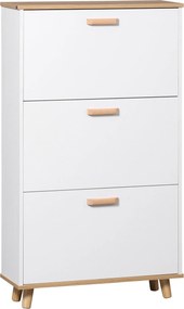 HOMCOM Skandináv Stílusú Cipőszekrény Cipőtartó 3 Felcsapható Ajtóval - Faerezet Hatás - 70 x 23.5 x 122 cm - Fehér | Aosom