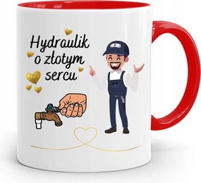 Piros Bögre Ajándék Arany Szív Vízvezeték Szerelőnek, fényképes nyomtatással