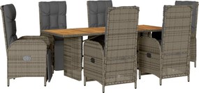 vidaXL 7 részes szürke polyrattan kerti étkezőgarnitúra párnával