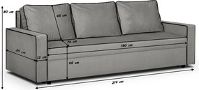 MIMI Háromszemélyes kinyitható kanapé Sötétszürke/fehér