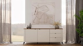 CORDOBA 2D3S komód 183x43x11.5 cm, kasmír, fekete lábakkal, tölgy fedlappal