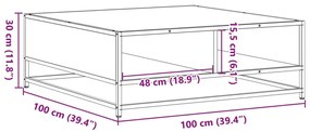 fekete szerelt fa és fém dohányzóasztal 100 x 100 x 30 cm